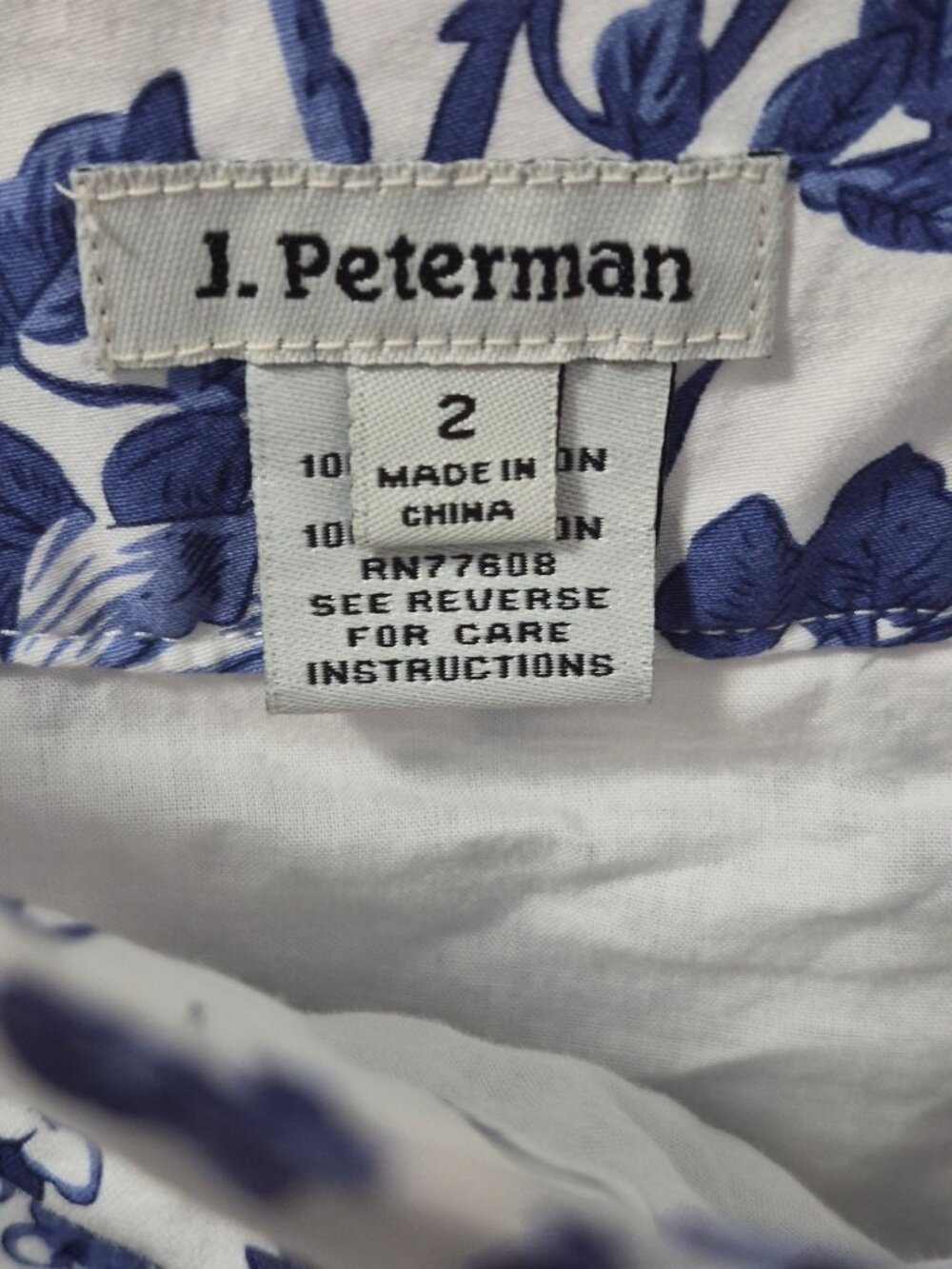 J. Peterman Blue & White Floral Bird A-Line Skirt Size 2 100% Cotton Lined - Picture 3 of 9